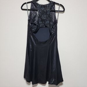 Jessica McClintock Gunne Sax USA black Satin Beaded Empire waist Mini Dress